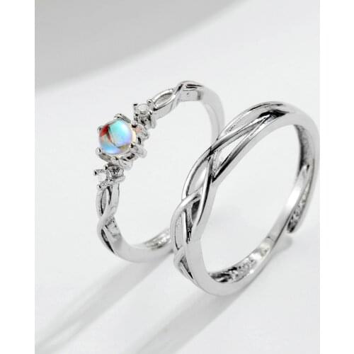 Romantic Semi-precious Moonstone Open Rings For Women White Gold Color Valentines Day Gift For Girlfriend Fashion JewelryKBR161