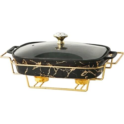 Nordic rectangular ears ceramic pot household tableware light fire heating hotel dry soup pot creative pot rack with candle