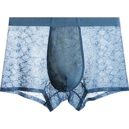 Ultra-thin Fast Drying Ice Silk Male Underwear Sexy Transparent Lace Man Boxers U Pouch Bag Breathable Mens Boxer Shorts JD160