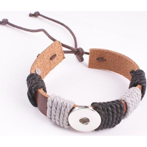Genuine leather bracelet Vintage 18mm snap button jewelry for DAD MEN WOMEN NY1609