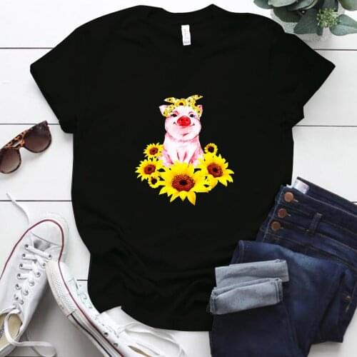 Bandana Pig Print Women TShirt for Lady Girl Short Sleeve Casual Cool Funny Tshirts 2020 Tops Women Clothing Tee Tshirt Femme