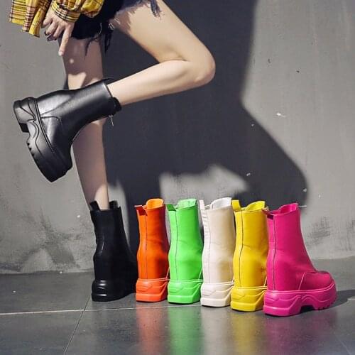 Womens Ankle Boots 2019 Spring Autumn Candy Color Fashion Zip Female Ankle Boot Hidden Heel Women Boot Platform Boots Shoes