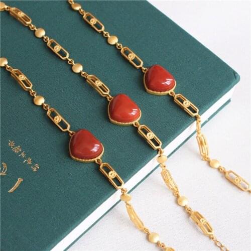 S925 Loving Heart in Sterling Silver Bracelet Natural South Red Agate Heart-Shaped Bracelet Gentle Temperament Elegant Vintage B