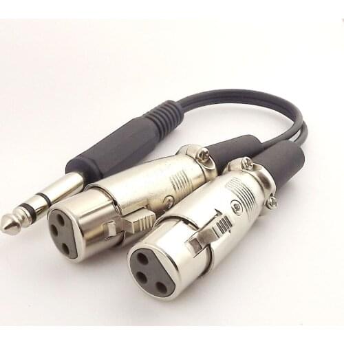 1pc 6.35mm 1/4" Stereo Male Plug to 2x XLR Female Jack Splitter Adapter Audio Cable 25cm