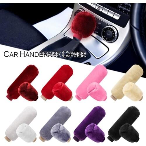 2Pcs Car Handbrake Grip Covers Gear Shift Knob Cover Handle Plush Sleeve Winter Soft Warm Hand Brake