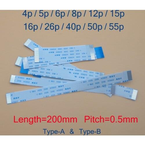 2pcs FPC Ribbon Flexible Flat CABLE PITCH 0.5mm 200MM 20cm A B 4P 5P 6P 8P 12P 15P 16P 26P 40P 50P 55P