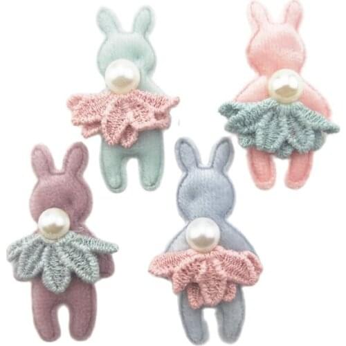 20Pcs/Lot 2.5*4.5CM Rabbit Padded Applique For DIY Cloth Patches Children Hair Clip Accessories