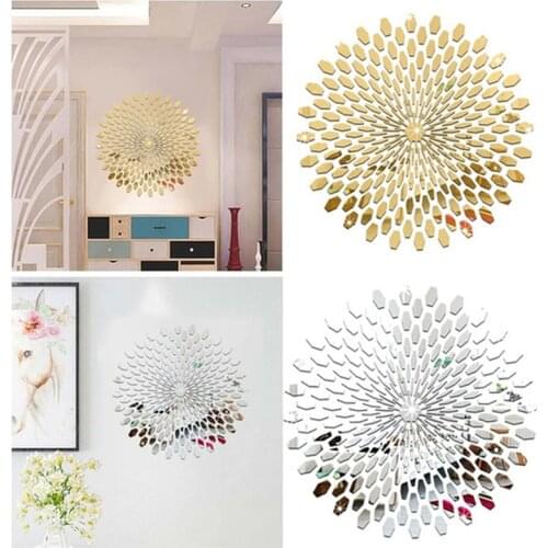 1Set 3D Mirror Wall Sticker Acrylic Sunflower Round Mural DIY Wall Stickers Modern Design Interior Decoration Living Room Decal