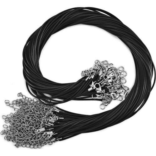 50pcs 45mm Adjustable Leather Rope Black Waxed Cord Lobster Clasp DIY Pendant Necklace Jewelry Making Tools Handmade Bracelet