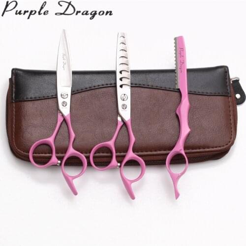 6" Purple Dragon 440C Pink Handle Hairdressers Scissors Thinning Cutting Scissors Professional Hair Scissors Styling Tool Z9122