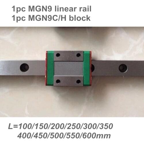 9mm Linear Guide MGN9 L= 100 200 300 350 400 450 500 550 600 mm linear rail way + MGN9C or MGN9H linear carriage CNC X Y Z