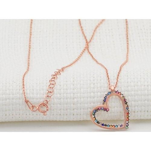 925 sterling Silver Rose Zircon Cubic Zirconia Heart Pattern Lady Necklace