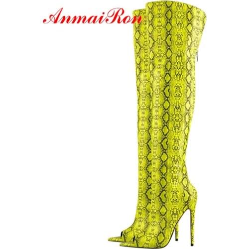 ANMAIRON PU Over-the-Knee Basic Zip Peep Toe Thigh High Boots Thin Heels Animal Prints Shoes Woman Sexy Summer Women Boots