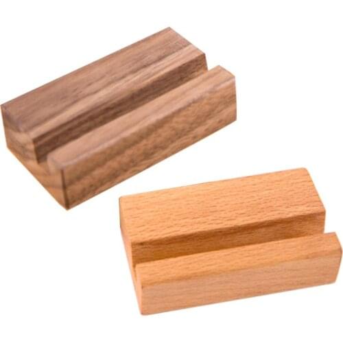 HX6A Black Walnut Beech Wood Business Card Holder Office Desk Wooden Photo Stand Name Memo Clips Organizer Storage Dinner Party