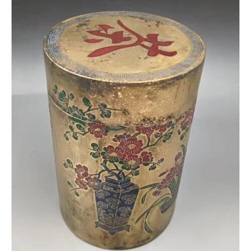 Chinese Archaize Collection Handicraft Gift Pure Brass Tea Caddy