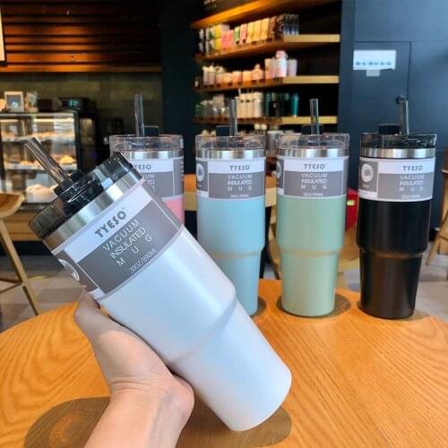 600ml/890ml Coffee Cup Thermos Double-wall Stainless Steel Travel Tumbler With Drinking Lid With Non-Slip Insulated Bottle