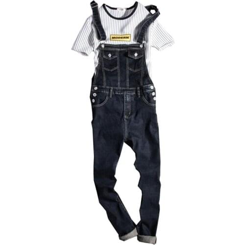 New 2018 Fashion Vintage Design Pocket Jeans Denim Overalls Men Casual Wash Skinny Bib Overalls Jeans Male Blue Jumpsuit Jean