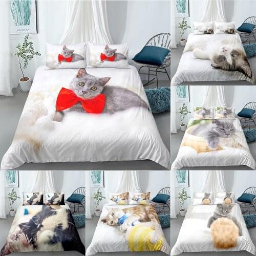 Cat Bedding Sets Cute Cat Quilt/Comforter Cover Set 3D Soft Elegant Pet Printing Duvet Cover Home Textiles 2/3 Pcs Bedclothes