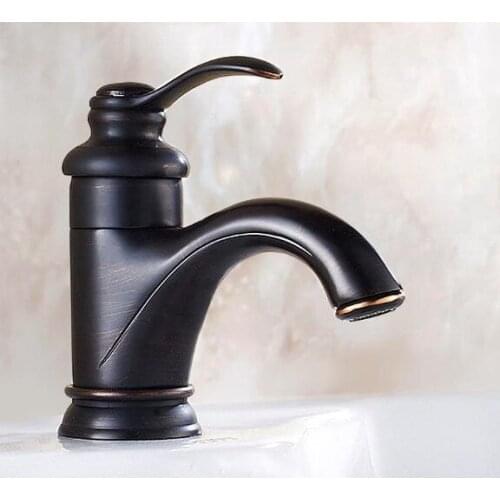 Black Oil Rubbed Brass Single Hole Deck Mounted Single Handle Lever Bathroom Vessel Basin Sink Faucet Mixer Water Taps mnf065