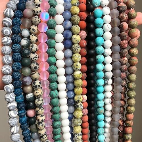 Natural Stone Beads Polish Dull Matte Crafts Howlite Quartzs Agates Jaspers Turquoise Beads For Jewelry Making 4/6/8/10/12mm