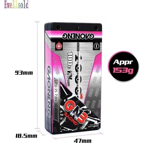 Ewellsold 7.6V 4000mAh 2S 100C/200C low profile Hardcase Super SHORTY HV LiPo Battery pack 4.0mm Deans Plug 7.6 v 4000 mah