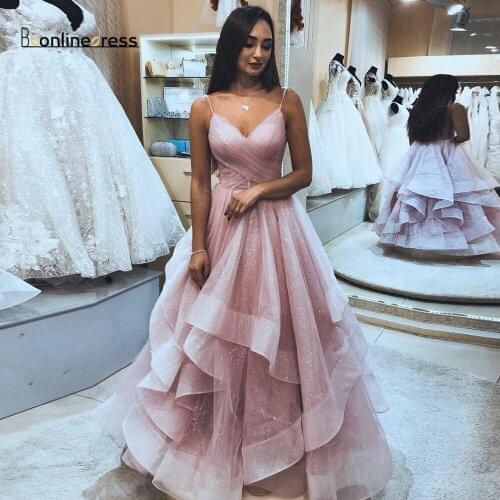 2020 New Long Prom Dresses Sparkle Ruffles Sexy Evening Dress Party Spaghetti Strap Elegant Robe De Soiree Bbonlinedress