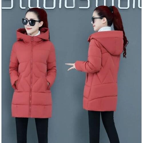 2021 Winter New Fashion Cotton-Padded Jacket Women Hooded Solid Parkas Girls Warm Coat Down Sustans Jackets Outerwear Plus Size