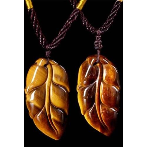 Natural Tiger Eye Stone Jade Leaf Pendant Necklace Fashion Charm Jewelry Carved Amulet Luck Gifts for Women Men