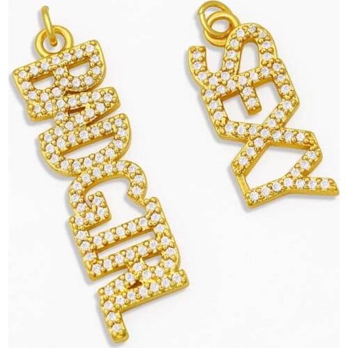 OCESRIO CZ BADGIRL SEXY Letter Initial Pendant with Stones Gold Necklace Charms for Jewelry Making Supplies for jewelry pdta183