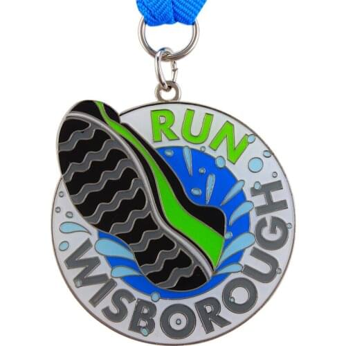 Custom sport medal hot sales running metal Medals blue Ribbon High quality custom metal medal