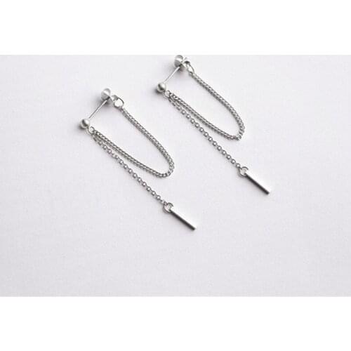 925 Sterling Silver After Hanging Type Tassel Strip Stud Earrings For Women Girls Wedding Jewelry eh464