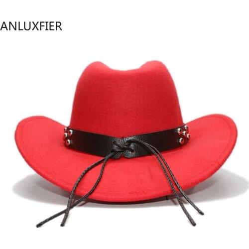 A155 Adult Wool Fedoras Hats Kids Parents Wool Hat New Fashion Retro West Cowboy Hat Width Rims College Fashion Bowler Hat