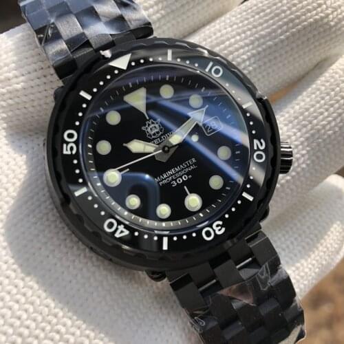STEELDIVE Mens Dive Watches,Men Automatic Watch Tuna Mechanical Wristwatch Sport 300m Waterproof Luminous Ceramic Bezel Black
