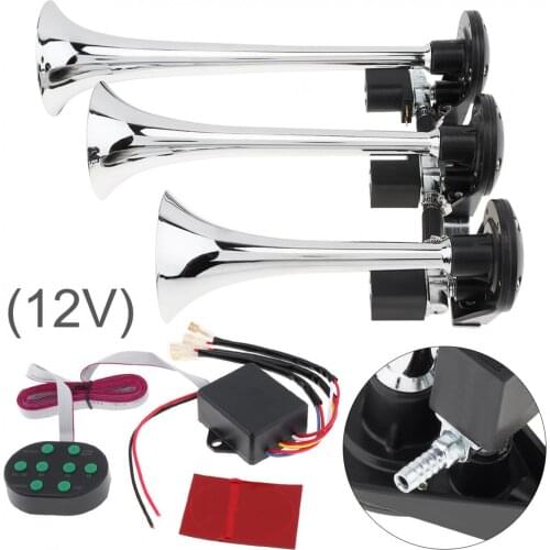 Universal Car Air Horns 12V Super Loud 8 Sounds Style Alarm 3 Trumpet Air Horn Compressor Kit for Motorcycle Boat Truck Car