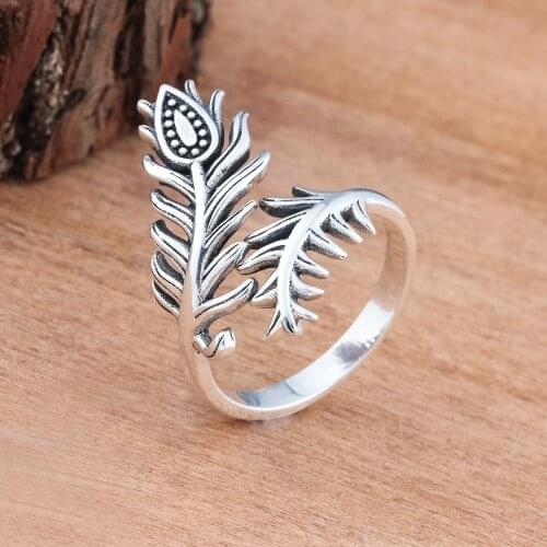 Vintage Bud Flower Women Ring Fashion Peacock Feather Open Screen Rings for Women Anniversary Gift Bride Wedding Jewelry