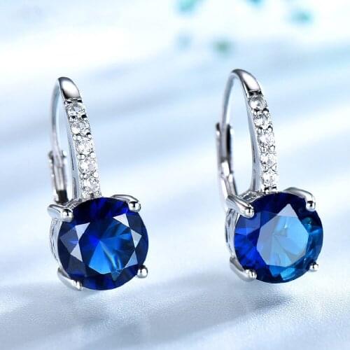 Supply Material 925 Sterling Silver Hanging Sea Blue Topaz Gemstone Diamond Earrings Charm Temperament High Sense Earrings