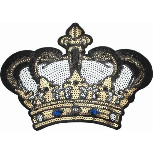 DIY Big Crown Embroidered Patch with Sequins Sew on/Iron on Patch Applique Clothes Curtain Sewing Flowers Applique Home Wedding