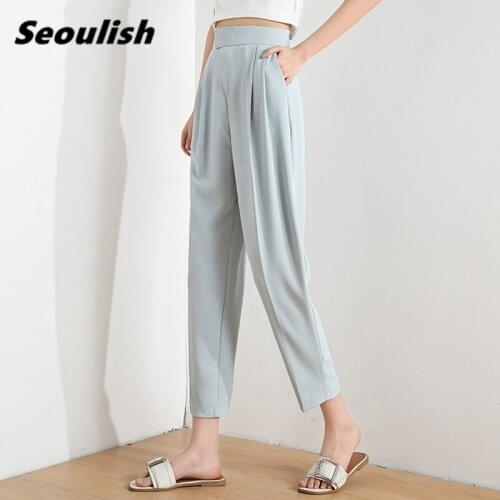 Seoulish 2021 New Summer Autumn Formal Womens Harem Pants High Waist Elegant Ankle Length Pants Workwear Loose Trousers Female
