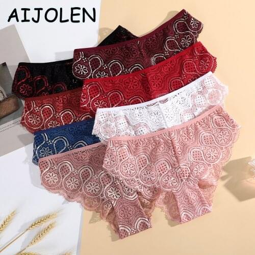 AIJOLEN Ladies Lace Panties Stitching Printed Sexy Underwear Butt-up Large Size Triangle Underpants Hollow Soft Panties Briefs