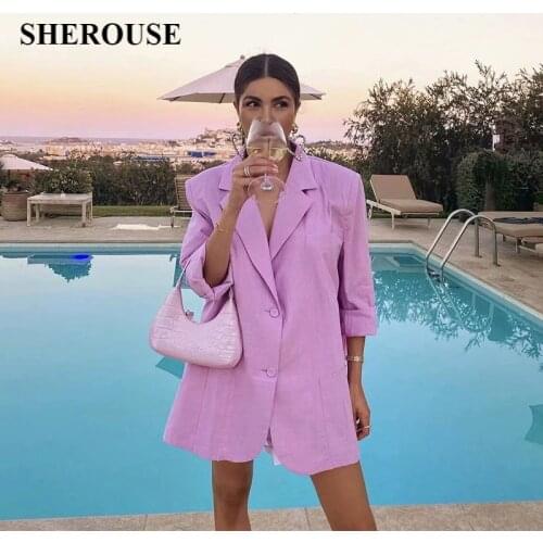 2021 New Summer Women Oversized Blazers Buttoned Long Sleeve Notched Neck Blazers Chic Lady Fashion Casual Women Clothes