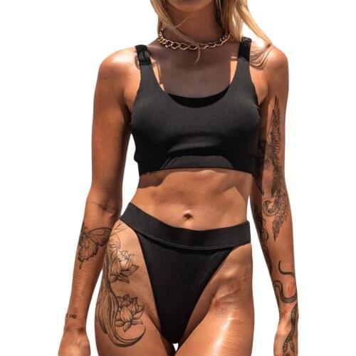 Ladies Summer Split Swimwear Set Adults Women Creative Solid Color/Floral Printing Tank Top Style Sexy Backless Bikini Swimsuit