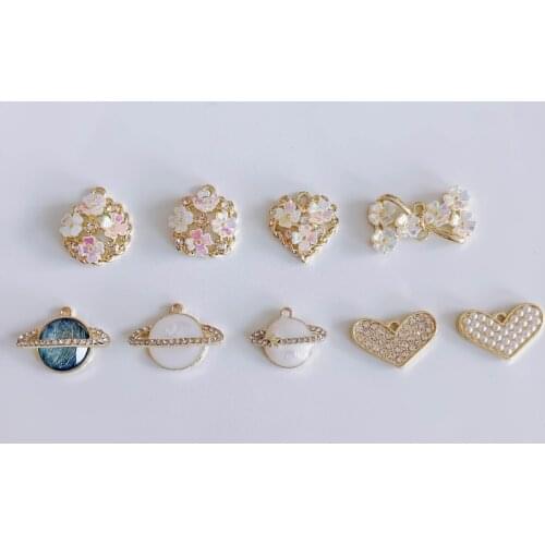 Earring Accessories Metal Pendant Planet Eardrop Components Necklace Charms Diy Making Material Jewelry Finding Supplies 4pcs