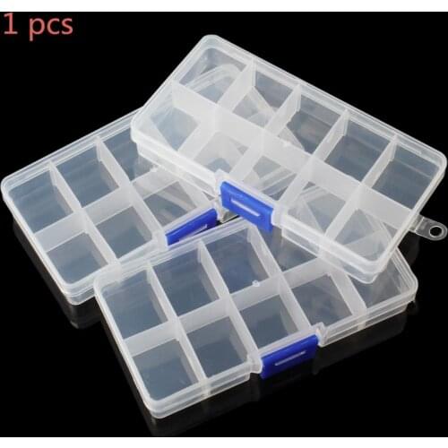 10 Compartments Small Plastic Box Organiser Storage Clear Jewelry Box with Adjustable Dividers for Earring Nail Transparent