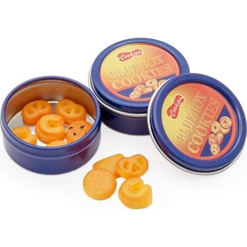 Odoria 1:12 Miniature 10Pcs Butter Cookies with 2Pcs Cans Blue Box Set Mini Simulation Food Kitchen Dollhouse Accessories Decor
