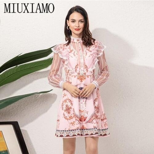 MIUXIMAO 2021 Summer Runway New WomenS Pretty Print Vintage Casual Lace Elegant Full Sleeve Fashion Mini Dress Vestidos