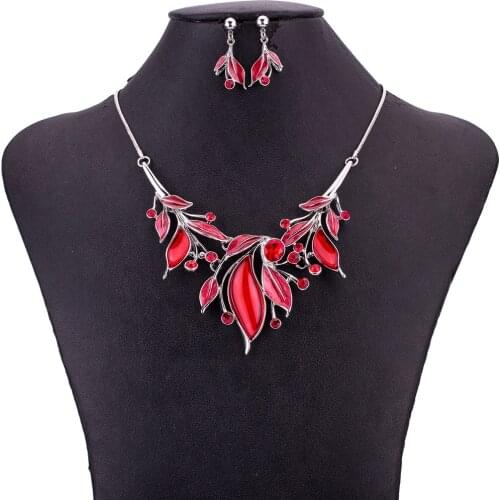MS1505089 Fashion Jewelry Sets Leaf Design Red Choker Necklace Earrings Set High Quality Lead&Nickle Free Bridal Jewelry Gifts
