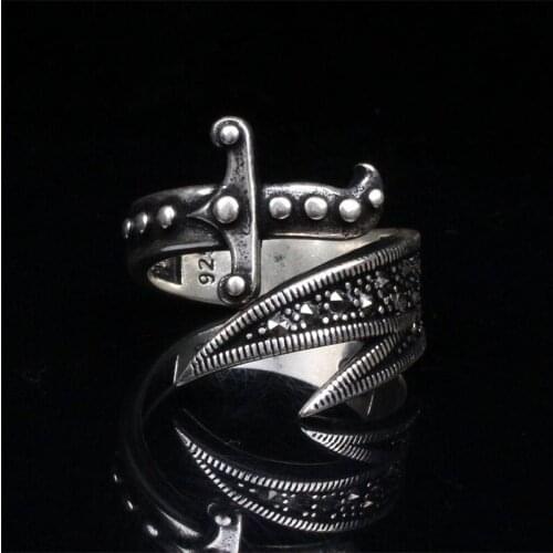 Handmade Mans Sword Black Zircon Gemstone Ring, Mans 925 Silver Ring