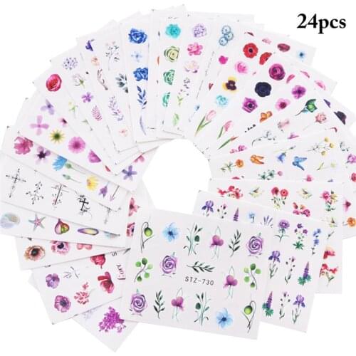 24 Sheets Butterfly Water Transfer Sticker Colorful Flower Nail Decal Leaf Nail Sticker Summer Nail Art Stickers Manicure Tool