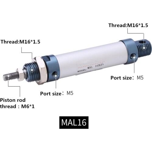 Freeshipping Aluminum alloy Pneumatic cylinder MAL 16mm bore 25mm-500mm stroke double acting Single Rod Air Cylinder