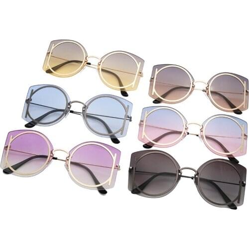 Cutting Rimless Sunglasses Lady Vintage Metal Frame Oversized Eyeglasses Protection Eye Blocking Glare UV400